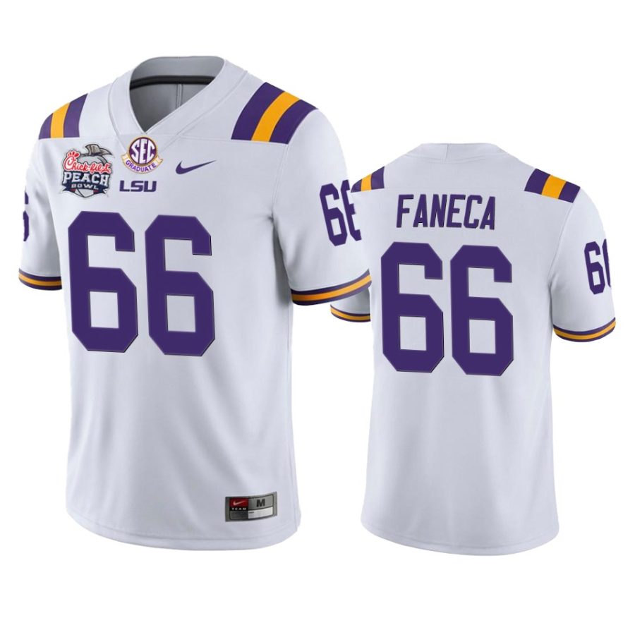 lsu tigers alan faneca white 2019 peach bowl champions peach bowl champions jersey