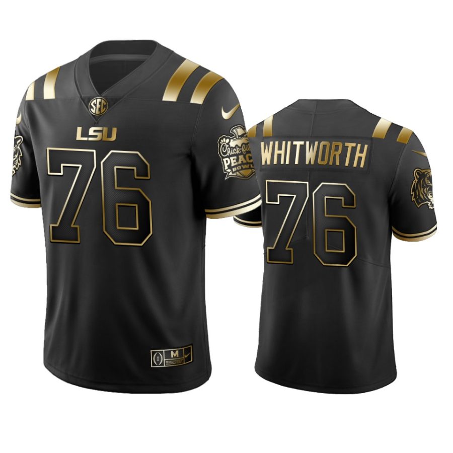 lsu tigers andrew whitworth black 2019 peach bowl champions golden edition jersey