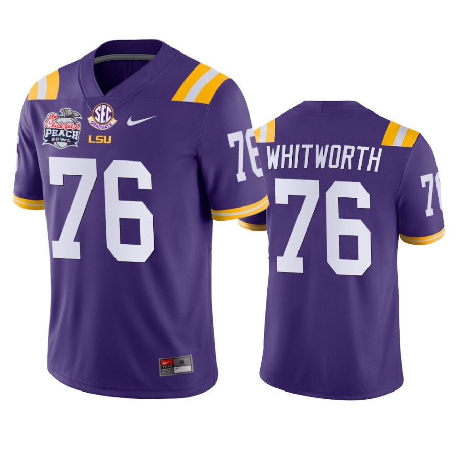 lsu tigers andrew whitworth purple 2019 peach bowl champions jersey