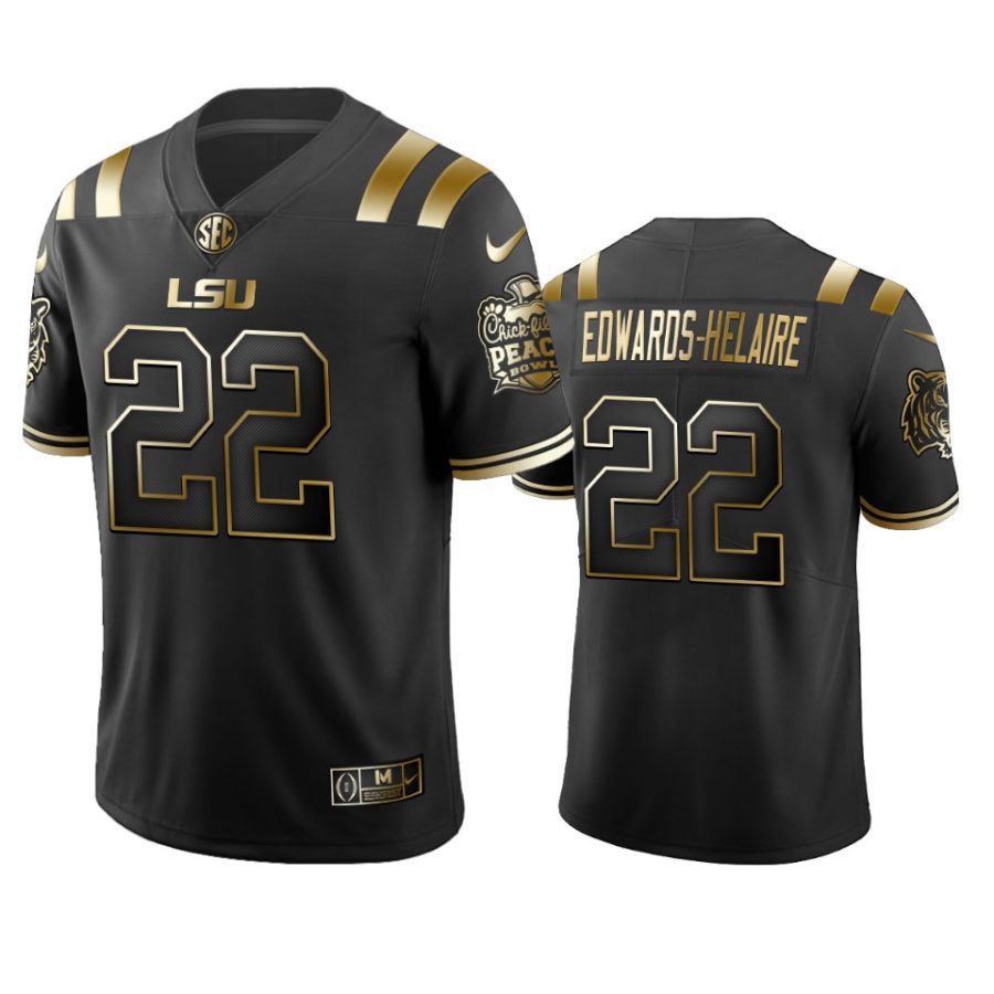 lsu tigers clyde edwards helaire black 2019 peach bowl champions golden edition jersey