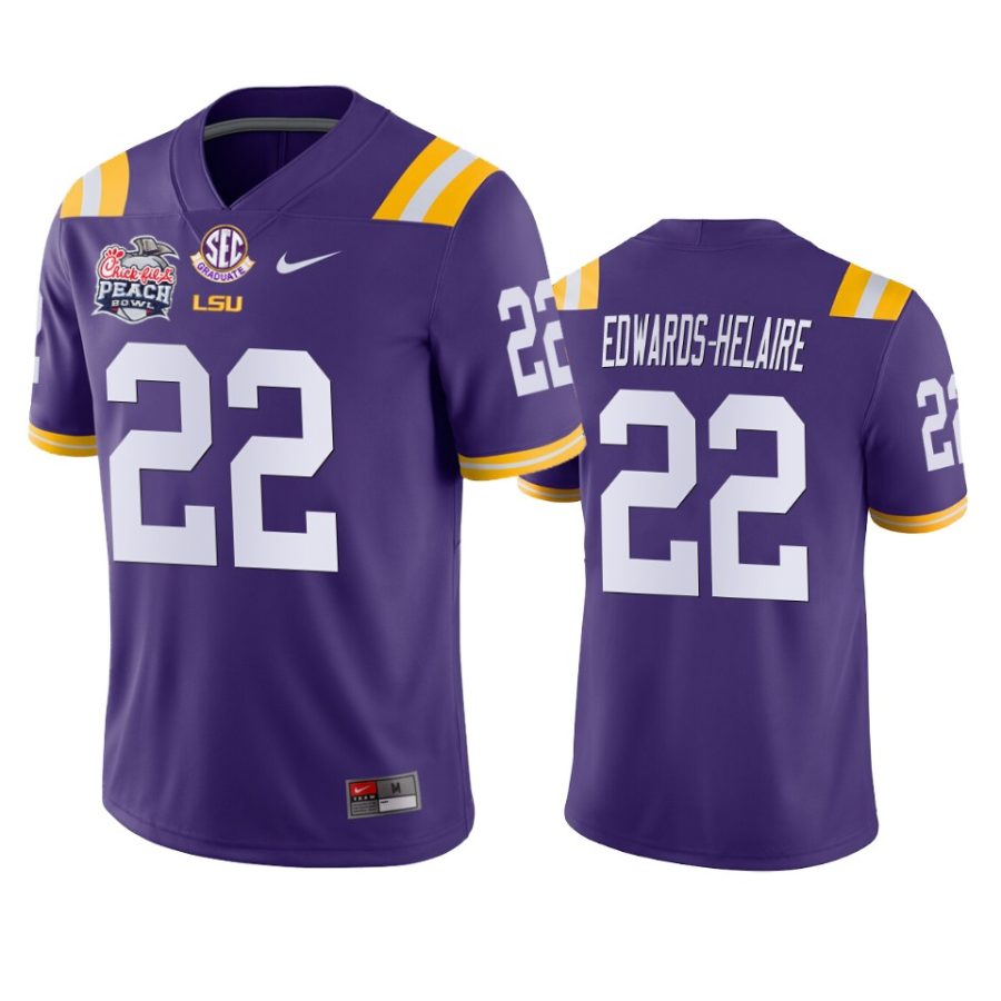 lsu tigers clyde edwards helaire purple 2019 peach bowl champions jersey