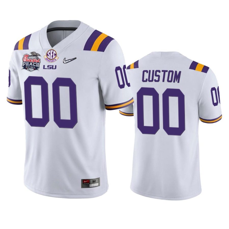 lsu tigers custom white 2019 peach bowl champions jersey