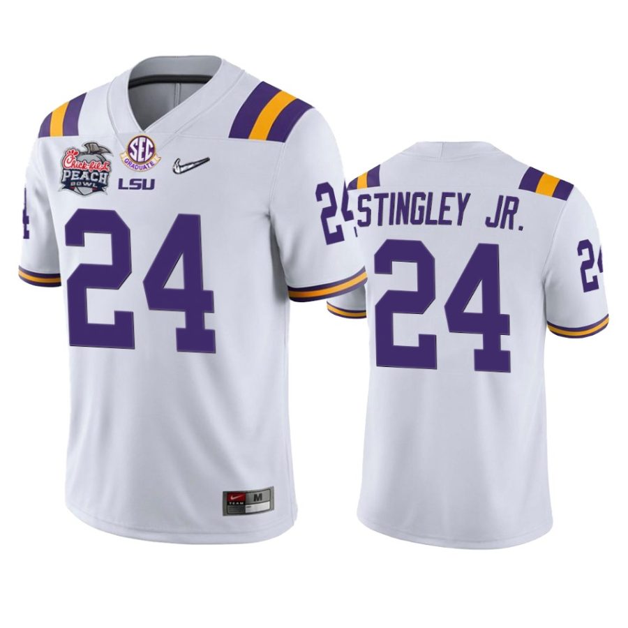 lsu tigers derek stingley jr. white 2019 peach bowl champions jersey