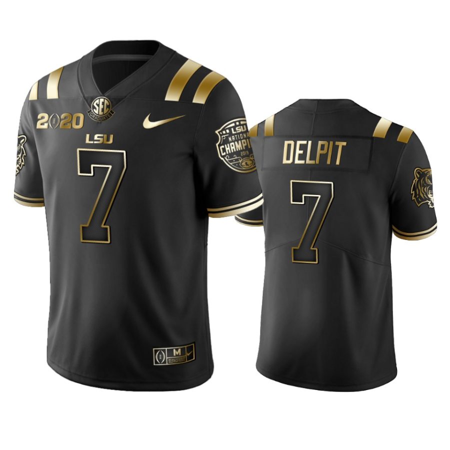 lsu tigers grant delpit black 2020 national champions golden edition jersey