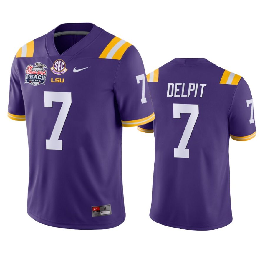 lsu tigers grant delpit purple 2019 peach bowl champions jersey