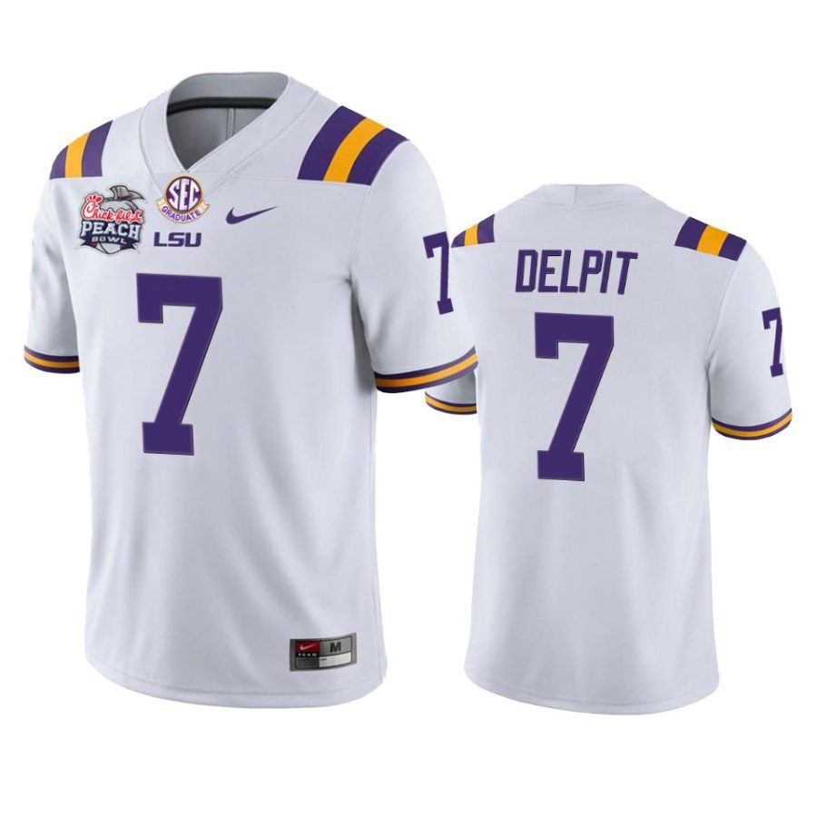 lsu tigers grant delpit white 2019 peach bowl champions jersey