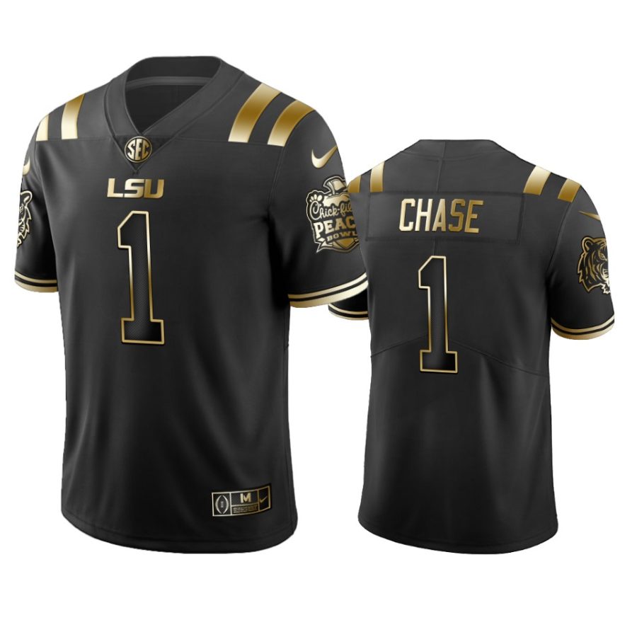 lsu tigers jamarr chase black 2019 peach bowl champions golden edition jersey