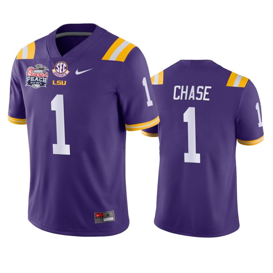 lsu tigers jamarr chase purple 2019 peach bowl champions jersey