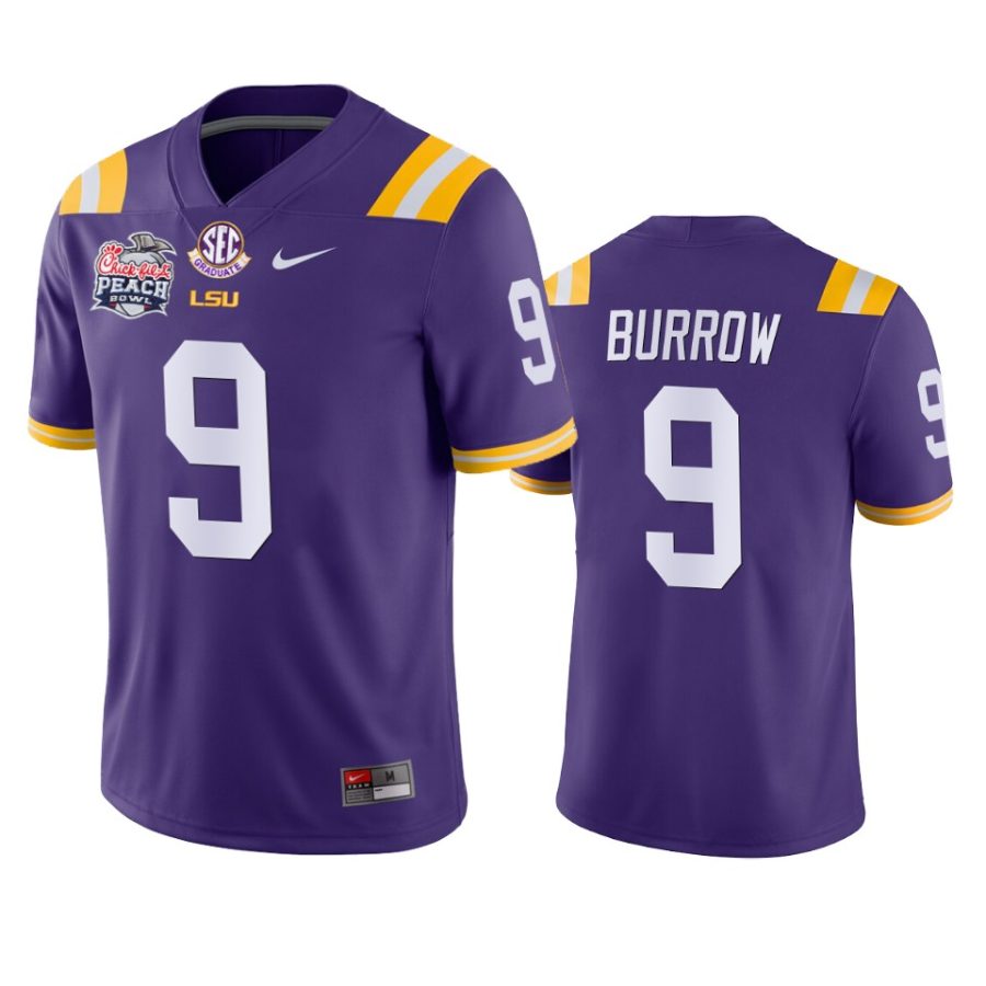 lsu tigers joe burrow purple 2019 peach bowl champions jersey