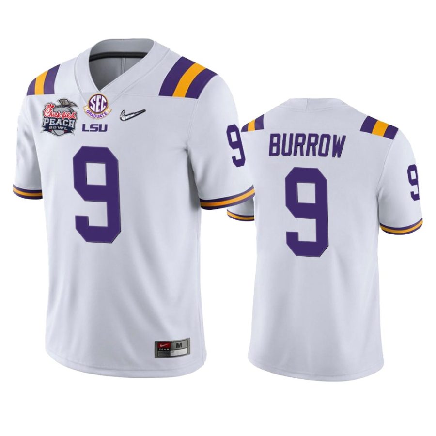 lsu tigers joe burrow white 2019 peach bowl champions jersey