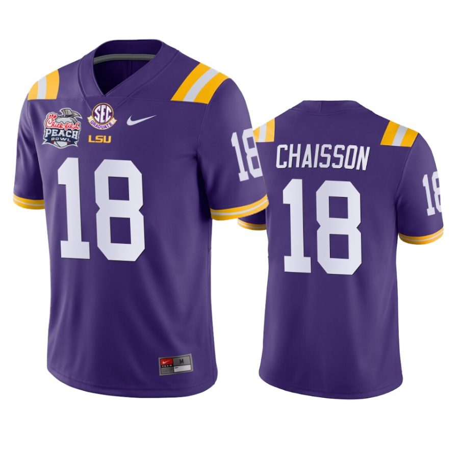 lsu tigers klavon chaisson purple 2019 peach bowl champions jersey