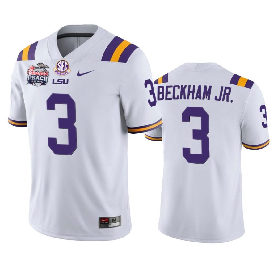 lsu tigers odell beckham jr. white 2019 peach bowl champions jersey