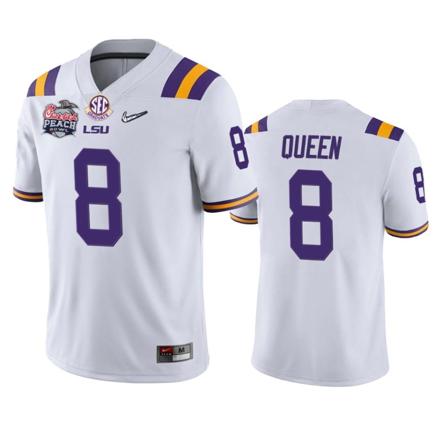 lsu tigers patrick queen white 2019 peach bowl champions jersey