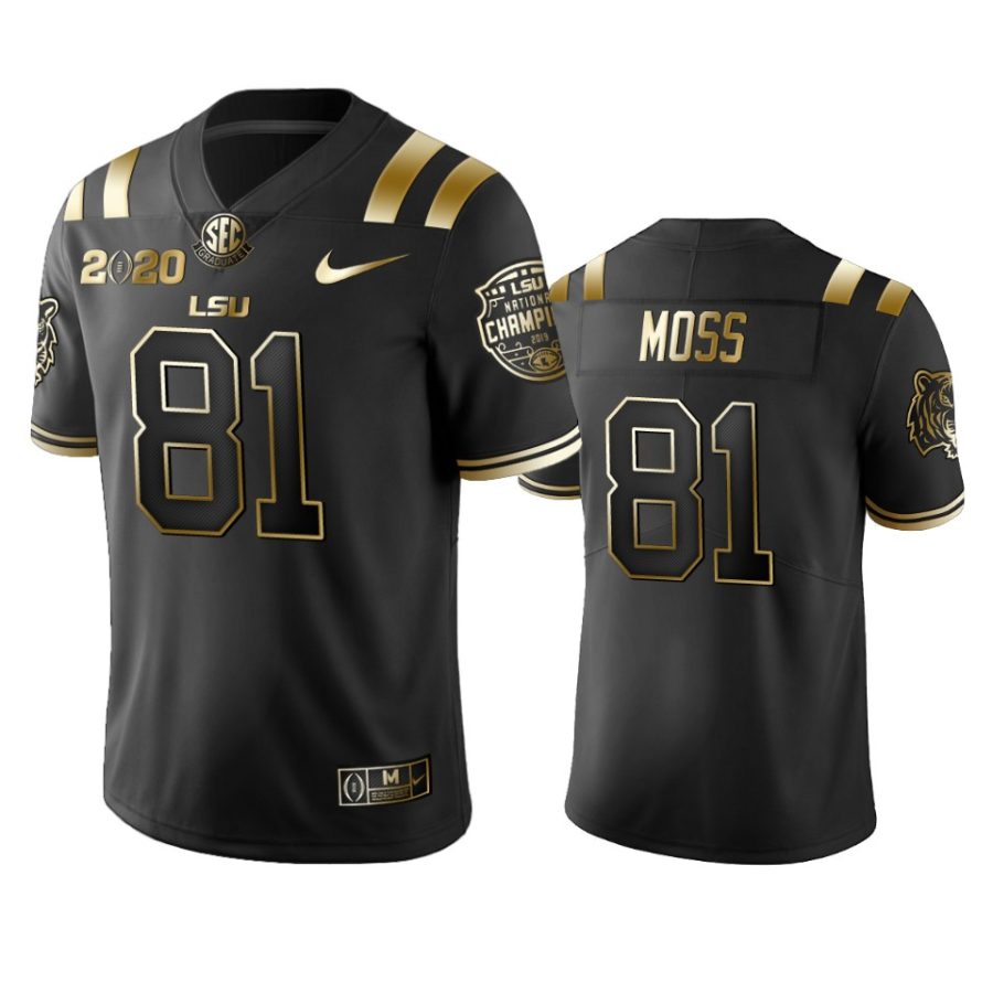 lsu tigers thaddeus moss black 2020 national champions golden edition jersey