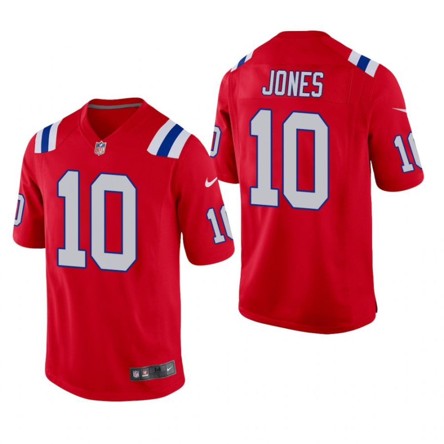 mac jones patriots red alternate game jersey