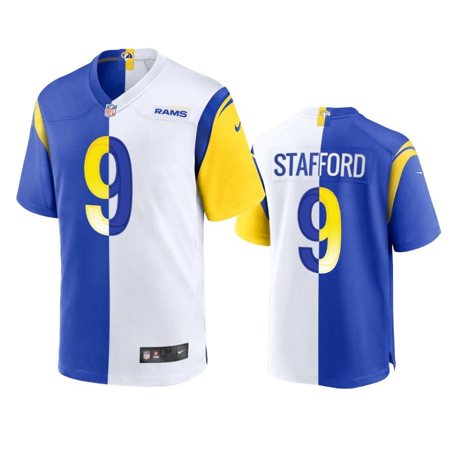 matthew stafford rams royal white split game jersey