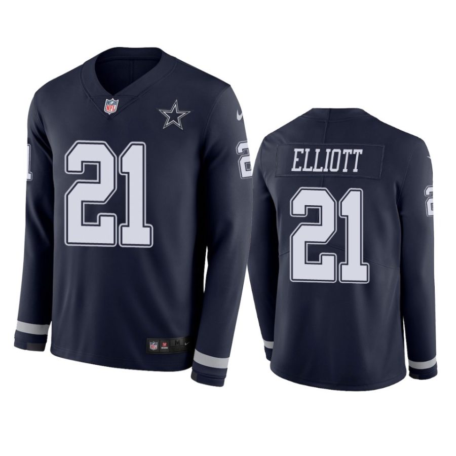 men cowboys ezekiel elliott navy therma long sleeve jersey