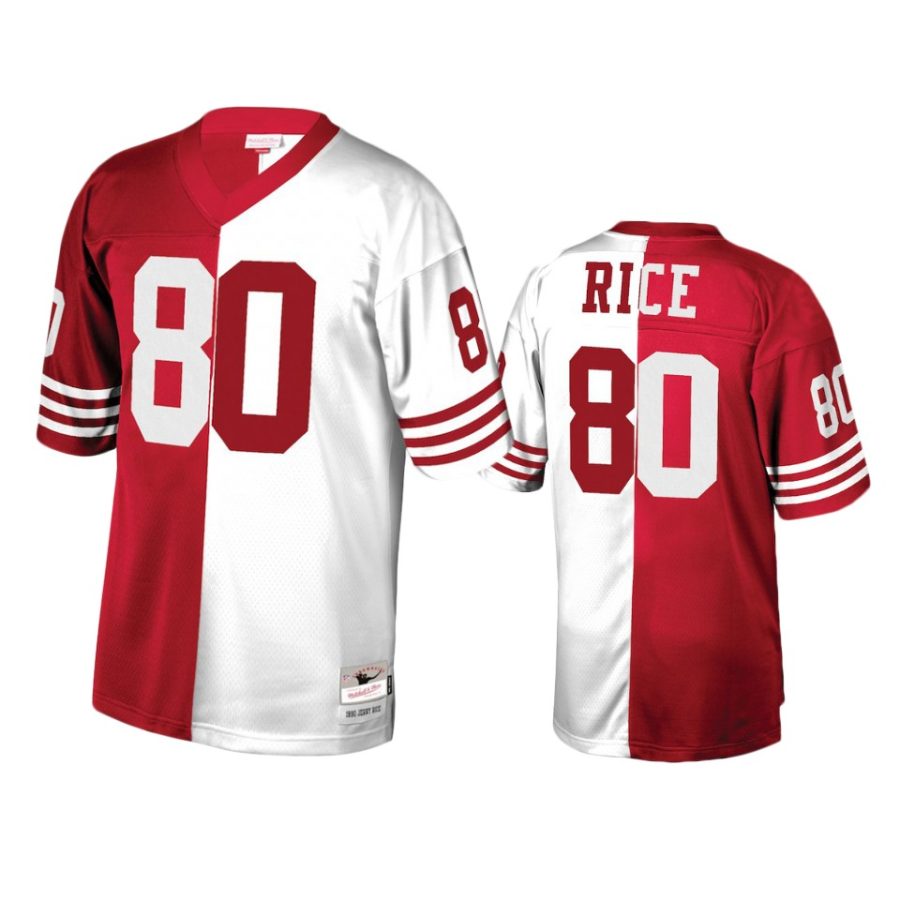 mens 49ers jerry rice scarlet white retired player split jersey