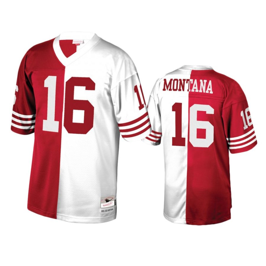 mens 49ers joe montana scarlet white retired player split jersey