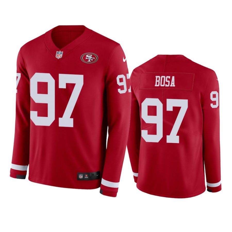 mens 49ers nick bosa scarlet therma long sleeve jersey