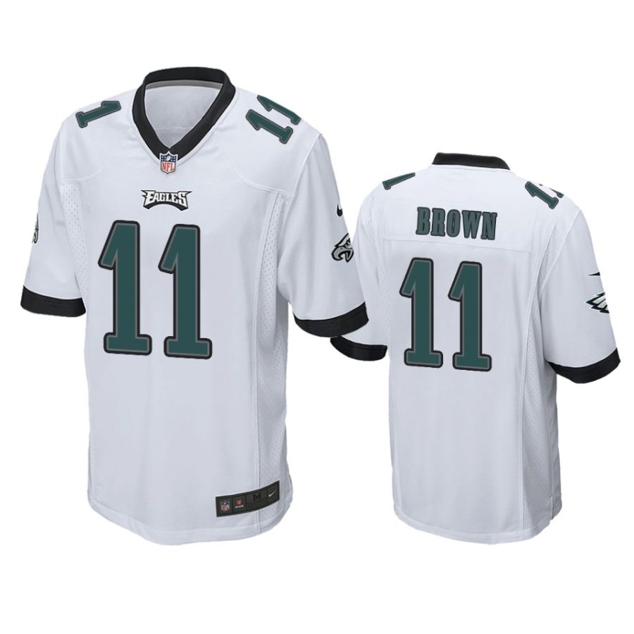 mens a.j. brown eagles white game jersey