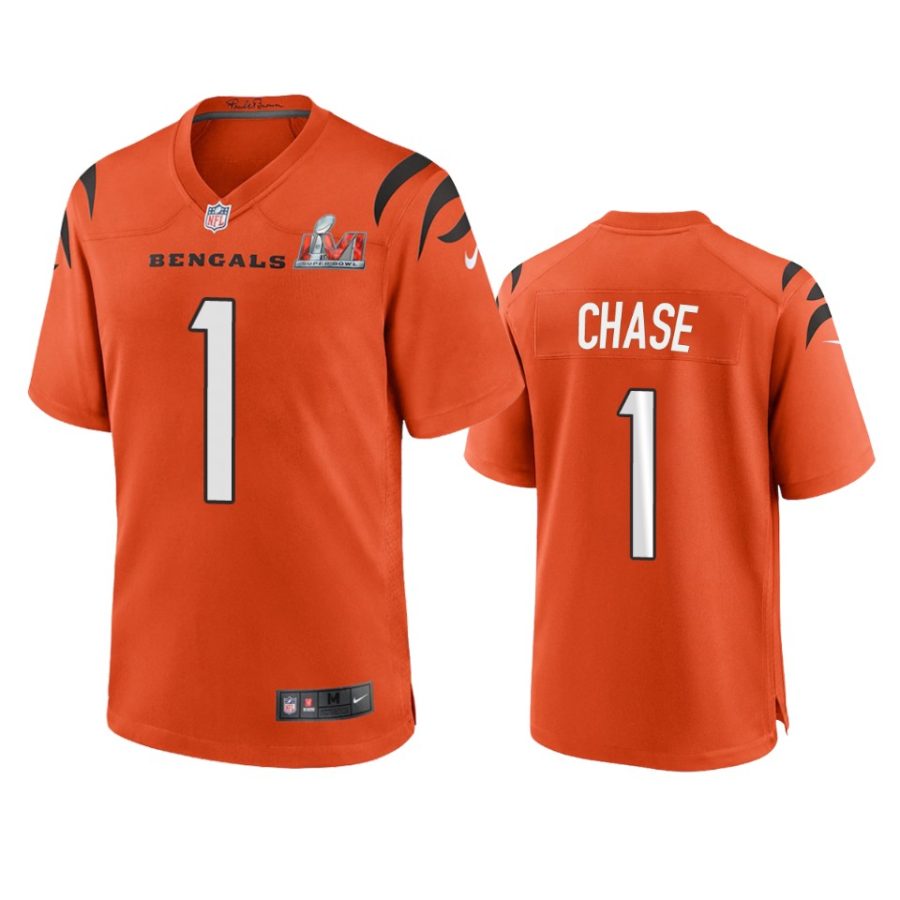 mens bengals jamarr chase orange super bowl lvi game jersey