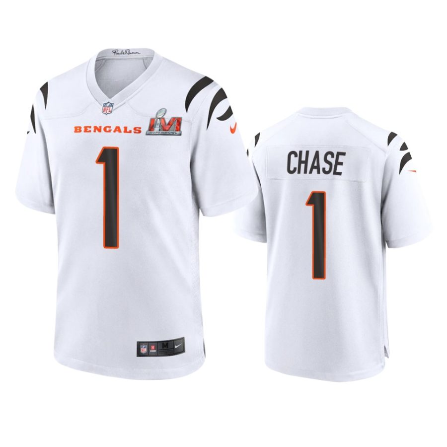 mens bengals jamarr chase white super bowl lvi game jersey