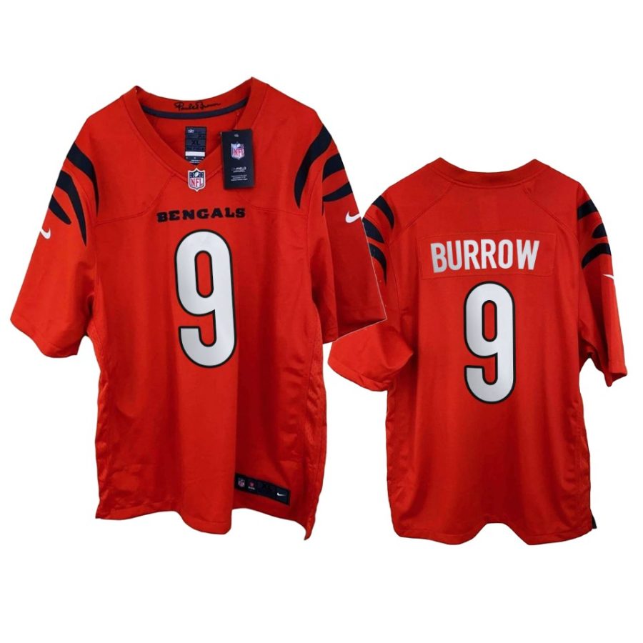 mens bengals joe burrow orange 2021 game jersey