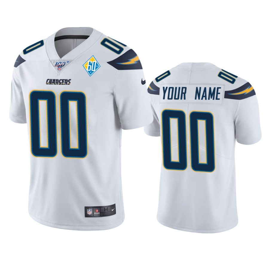 mens chargers custom white 60th anniversary vapor limited jersey