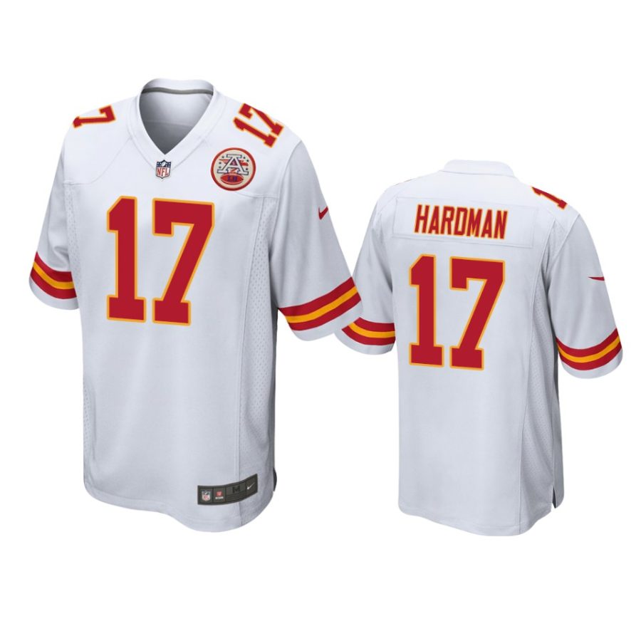 mens chiefs mecole hardman white game jersey