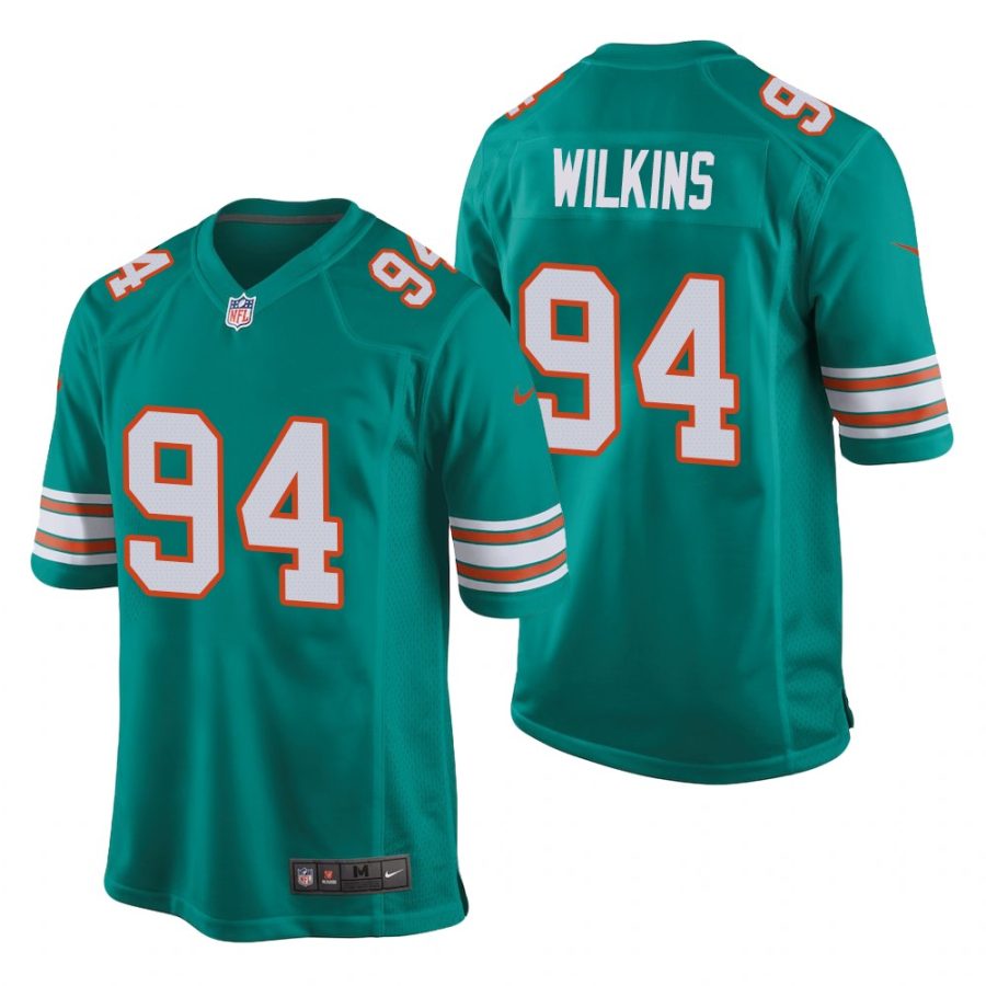 mens dolphins christian wilkins aqua throwback jersey