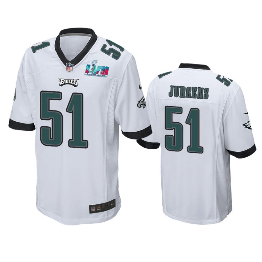 mens eagles cam jurgens white super bowl lvii game jersey