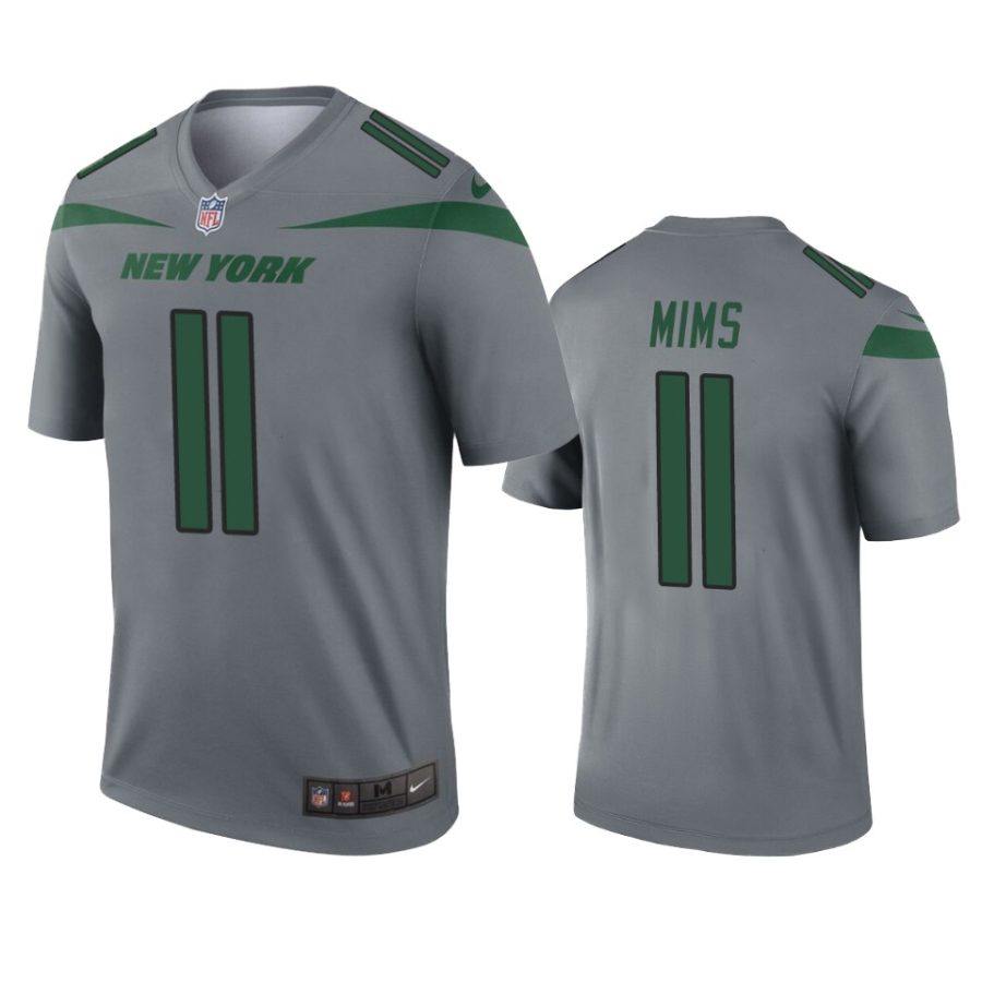 mens jets denzel mims gray inverted legend jersey