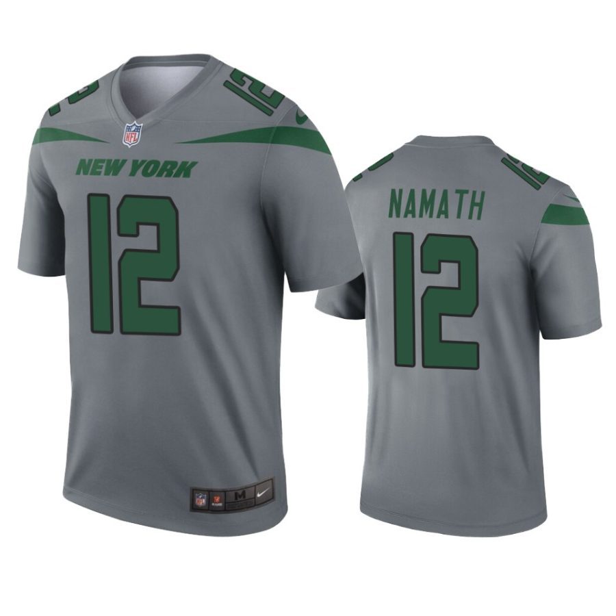 mens jets joe namath gray inverted legend jersey