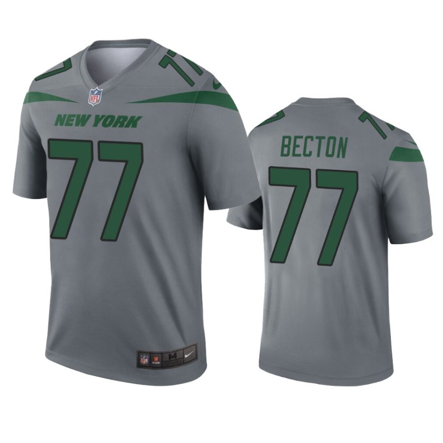 mens jets mekhi becton gray inverted legend jersey