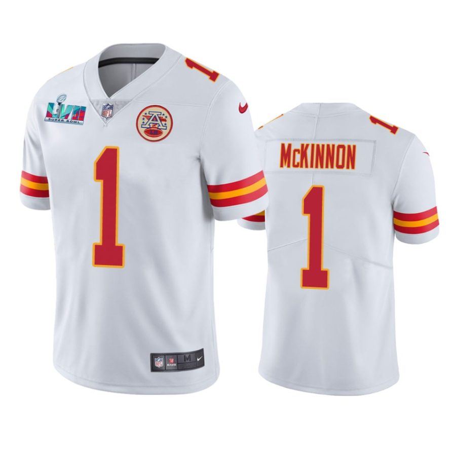 mens kansas city chiefs jerick mckinnon white super bowl lvii vapor limited jersey