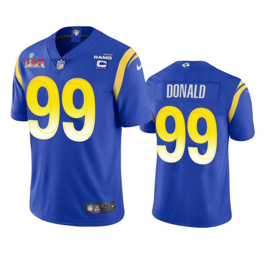 mens los angeles rams aaron donald royal super bowl lvi captain patch jersey