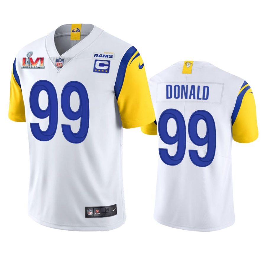 mens los angeles rams aaron donald white super bowl lvi captain patch jersey