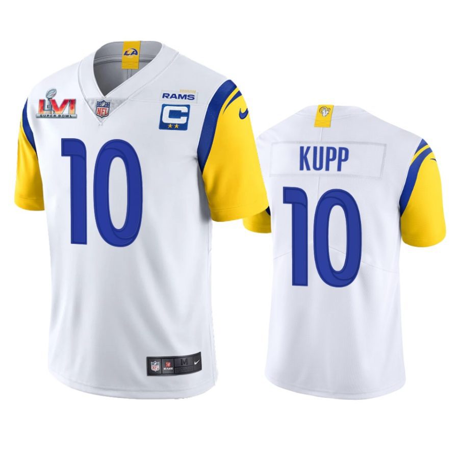 mens los angeles rams cooper kupp white super bowl lvi captain patch jersey