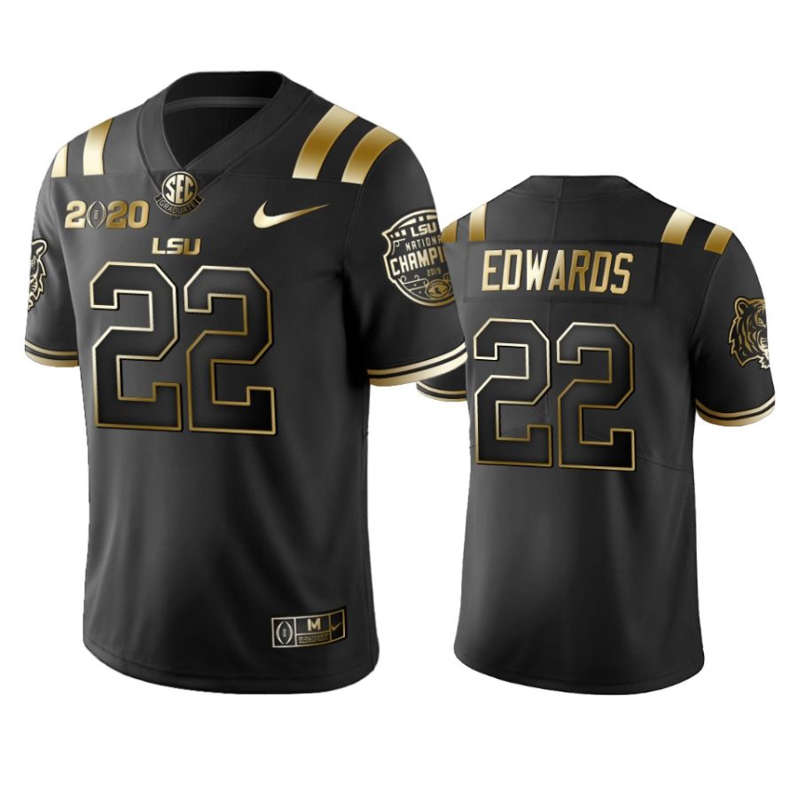 mens lsu tigers clyde edwards helaire black 2020 national champions golden edition jersey