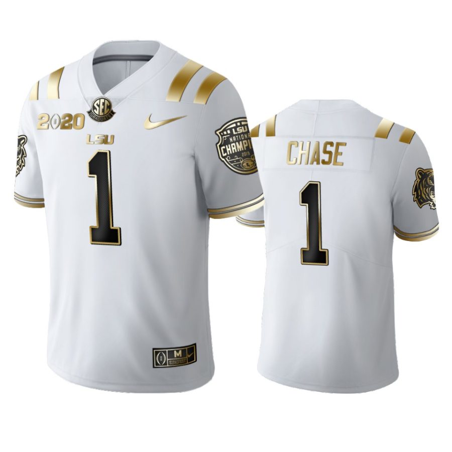 mens lsu tigers jamarr chase white 2020 national champions golden edition jersey