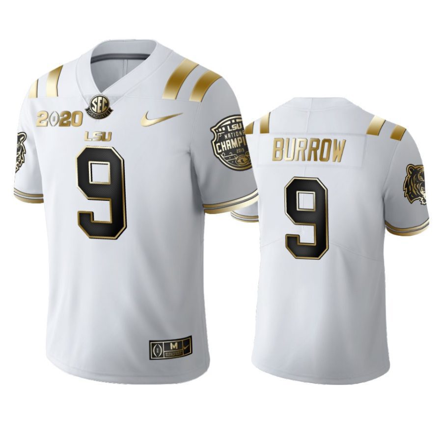 mens lsu tigers joe burrow white 2020 national champions golden edition jersey