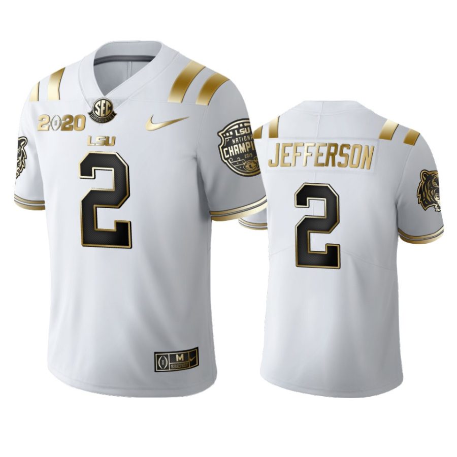 mens lsu tigers justin jefferson white 2020 national champions golden edition jersey