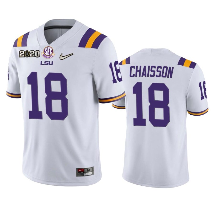 mens lsu tigers klavon chaisson white 2020 national championship jersey