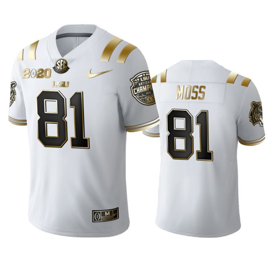 mens lsu tigers thaddeus moss white 2020 national champions golden edition jersey