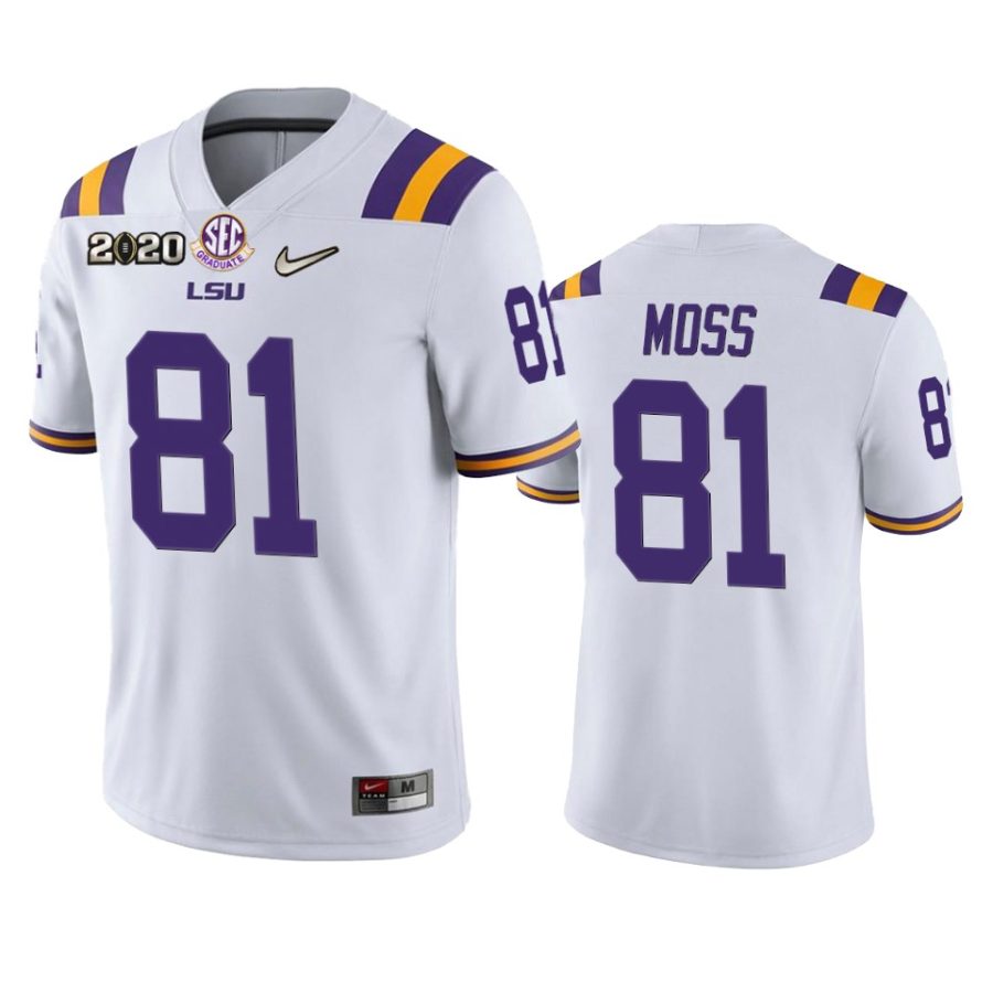 mens lsu tigers thaddeus moss white 2020 national championship jersey