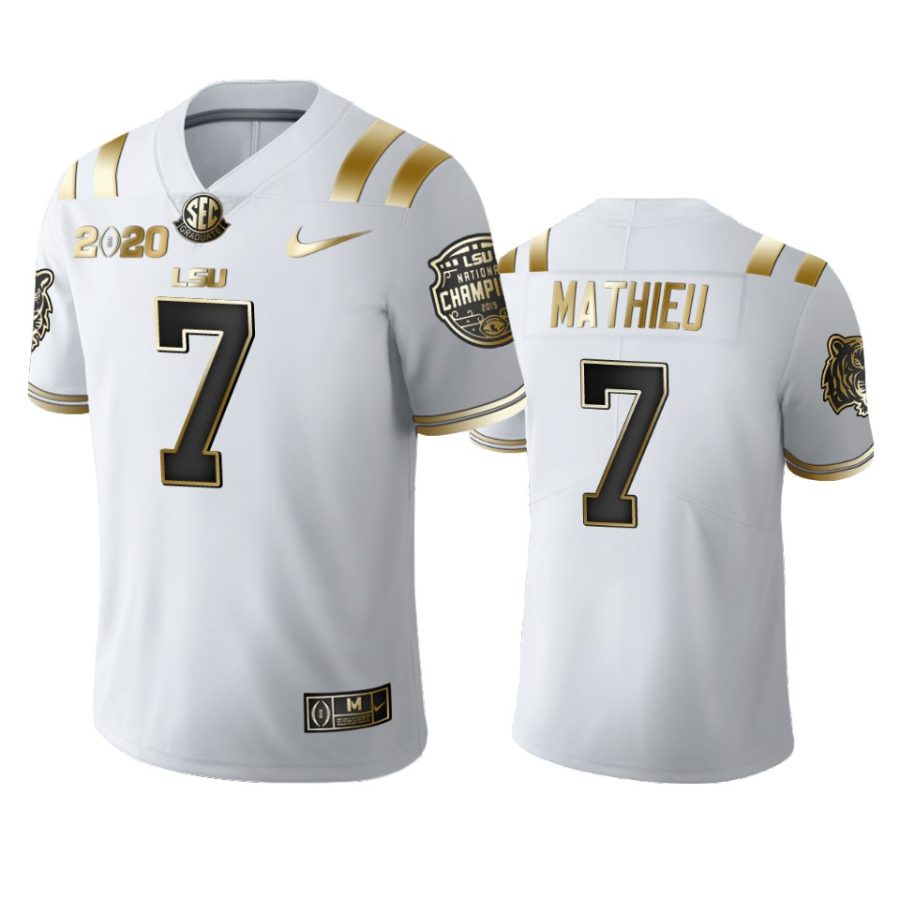 mens lsu tigers tyrann mathieu white 2020 national champions golden edition jersey