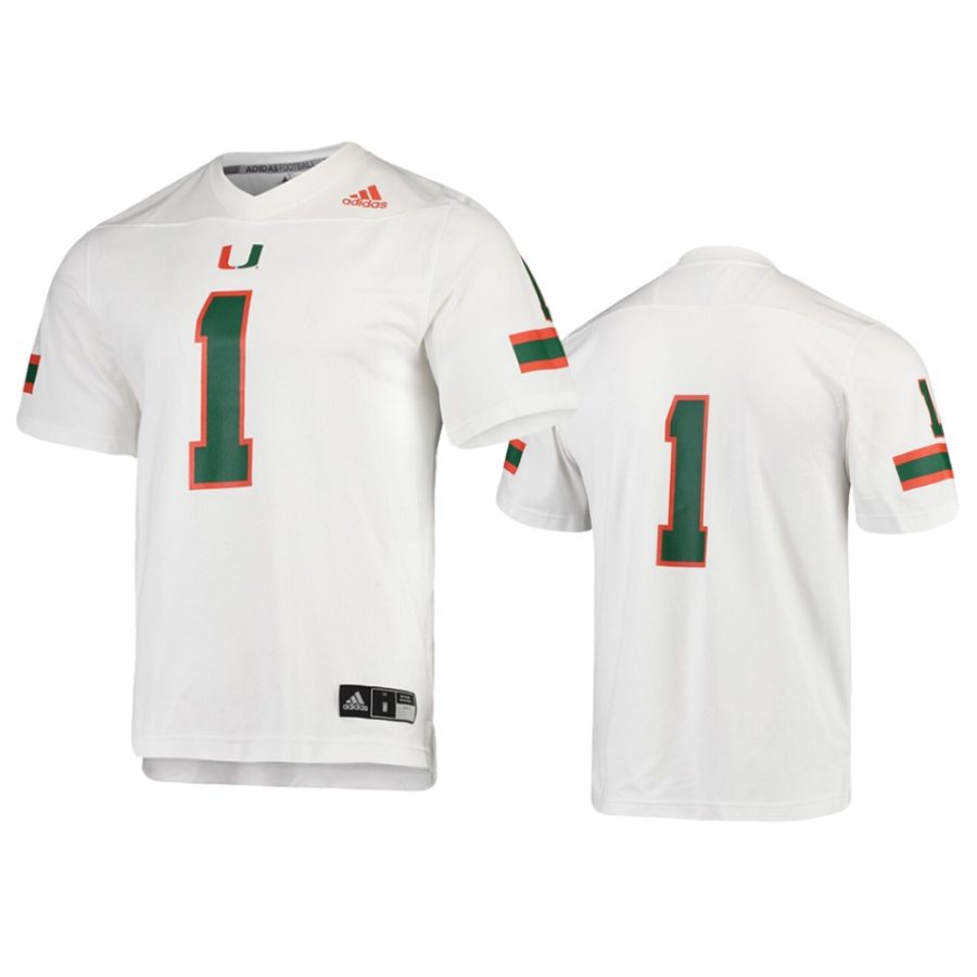 mens miami hurricanes 1 white replica jersey