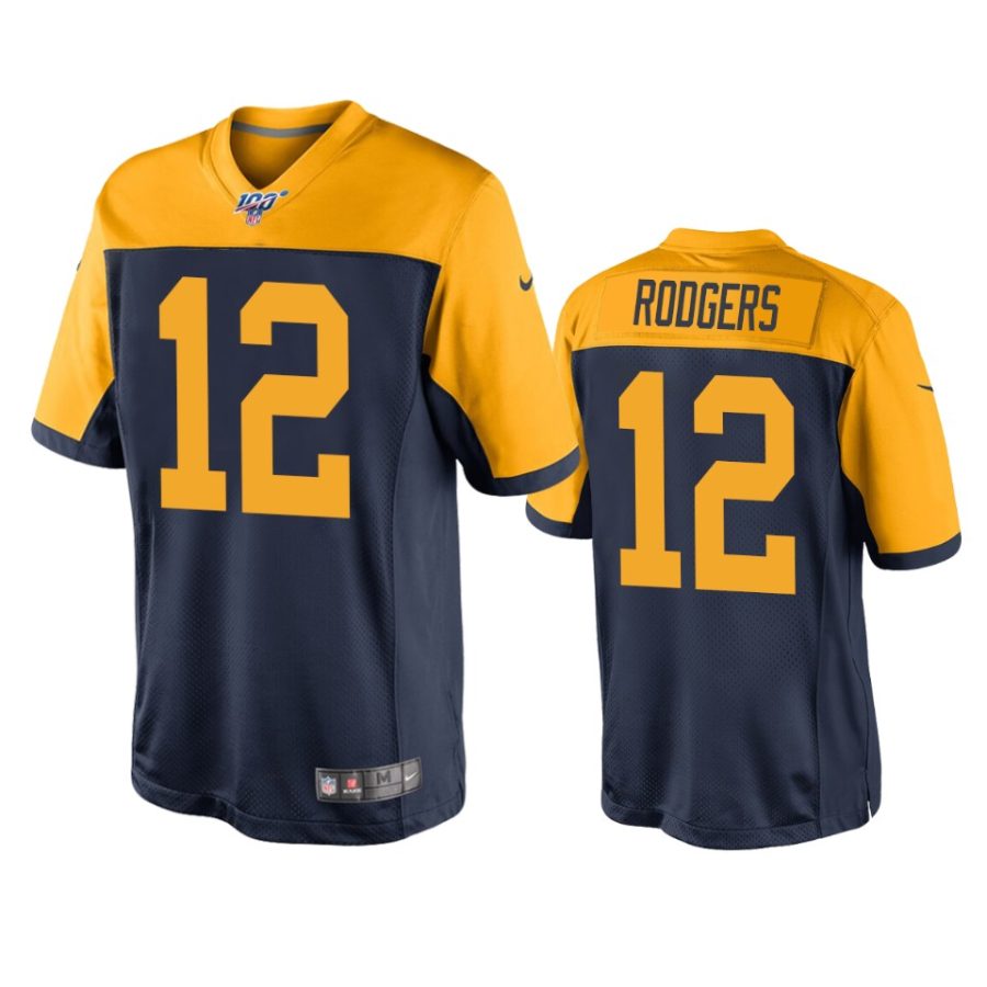 mens packers aaron rodgers navy 100th season throwback jersey