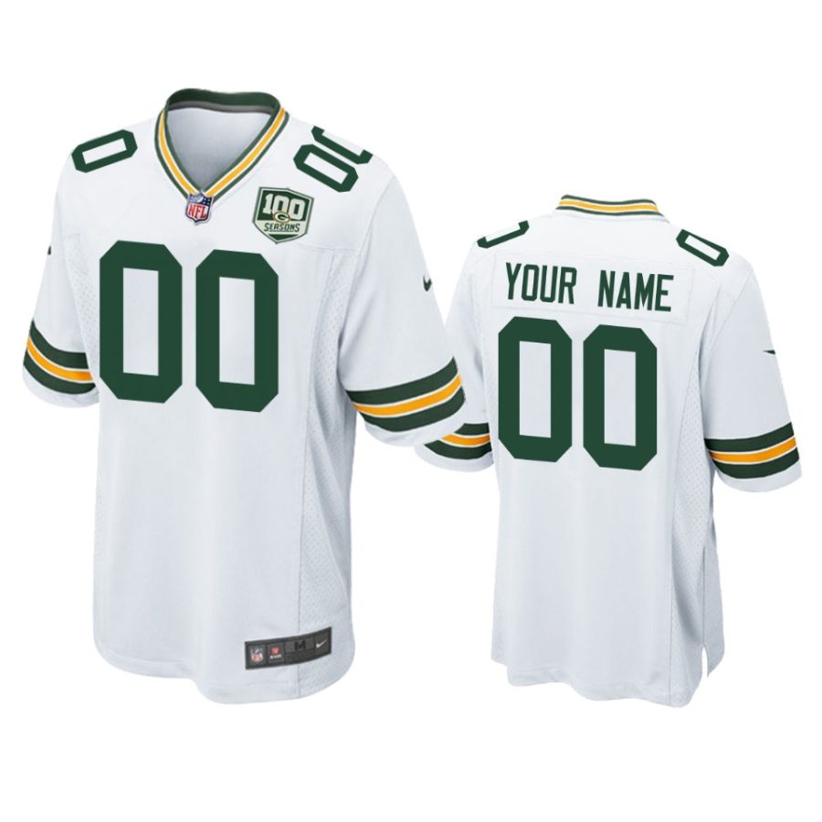 mens packers custom white 100 seasons game jersey